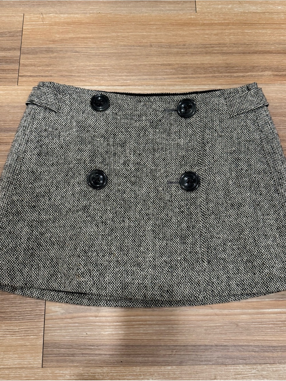 GAP Black and Gray Tweed Double-Breasted Mini Skirt